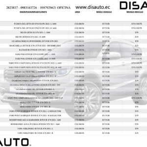 Línea de Colisión Jetour X70 1.5L 2021 en Adelante (Mayoristas)