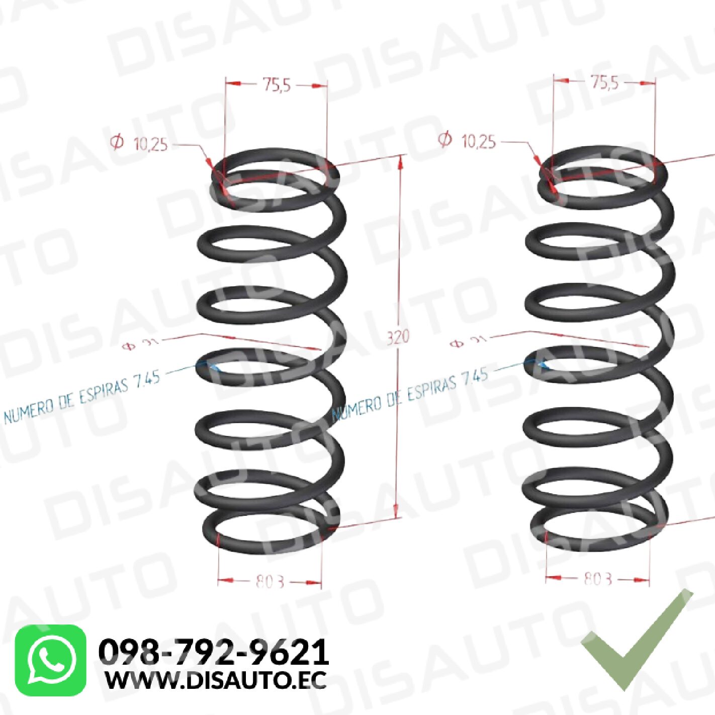 Espirales o Resortes Helicoidales (Posteriores) Daewoo Matiz 0.8 1999-2007 (7 Vueltas)