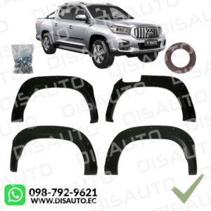 (KIT X4) FALDONES OVERFENDERS PLASTICO NEGRO BRILLOSO CON TEXTURA MAXUS T60 2019-2023