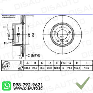 Kit Discos Frenos (Delanteros) BMW 318I 1.5 F20 F21 SERIE 1 2013+, F30 F34 F80 2015-2018 (300mm-5 Huecos)